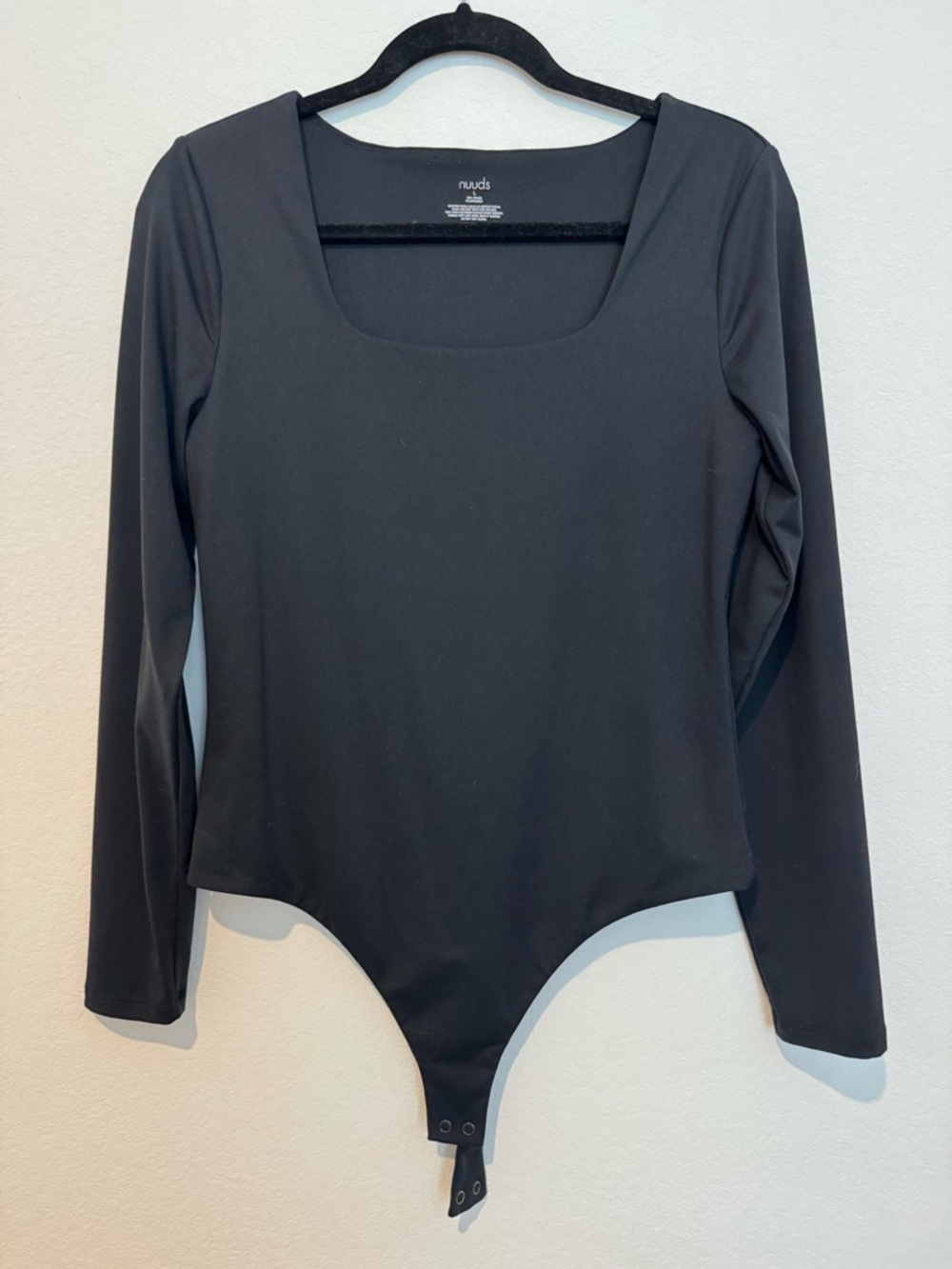 Nuuds Black Square Neck Long Sleeve Seamless Solid Bodysuit